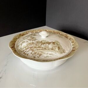 Casserole Dish & Lid - Green Romantic England Stokesay Castle by J&G Meakin